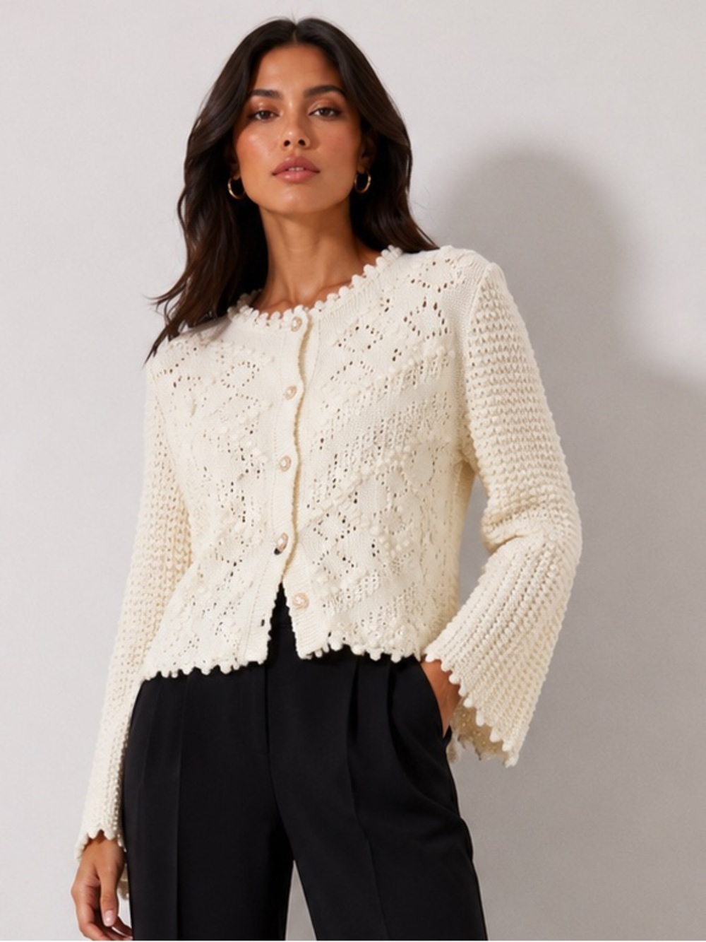 Tuba Cream Openwork Button-Front Cardigan